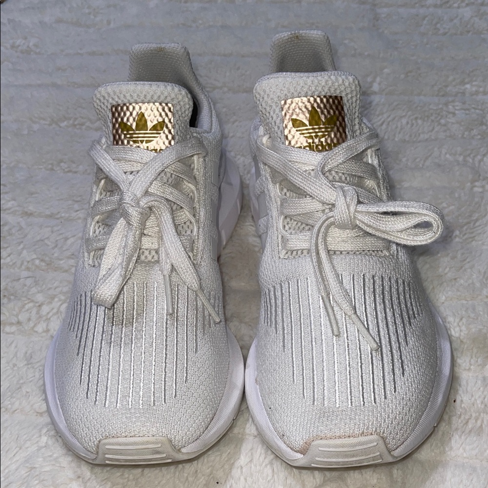 Adidas Swift Run White Sneakers with Gold Logo
